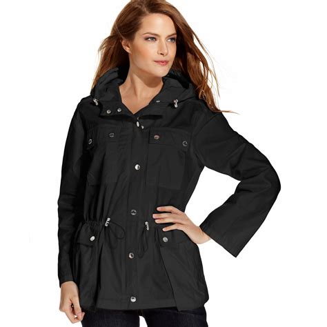 michael kors rain jacket black|Michael Kors anorak jacket women.